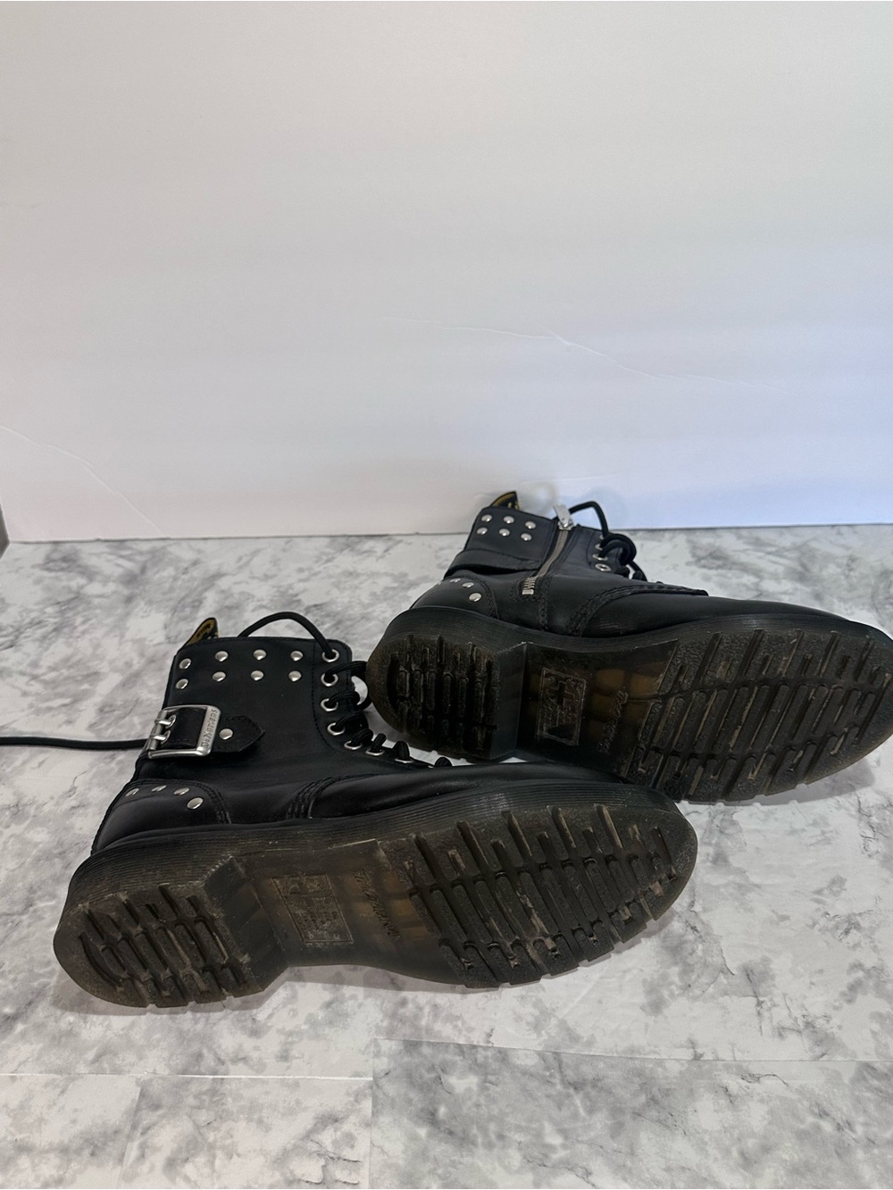 Dr. Martens Black Leather Studded Buckle Combat Boots Women’s 8 - Picture 6 of 6